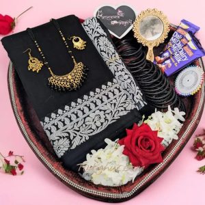 স্পেশাল প্রিমিয়াম হাফসিল্ক কালো শাড়ি কম্বো । SC-67