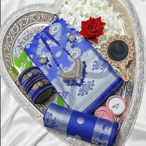 ব্লু কাতান সফ্ট সিল্ক শাড়ি কম্বো প্যাকেজ। Best Giftsfor katan saree