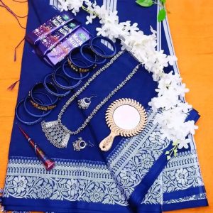 best Saree &  Jewellery Combo Set. Nil colour saree