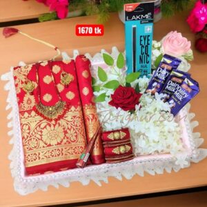 লাল বেনারসি সিল্ক কাতান শাড়ি কম্বো প্যাকেজ