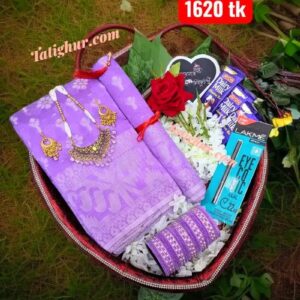 Purple jamdani saree পারপেল বা বেগুনী জামদানী শাড়ি কম্বো প্যাকেজ