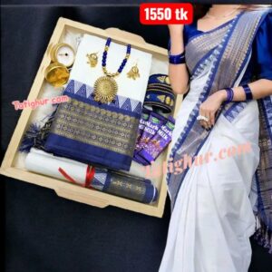 অরজিনাল তাঁতের পিওর সুতি শাড়ি।সাদা কালার কম্বো প্যাকেজ