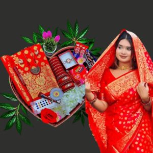 লাল বেনারসি কাতান শাড়ি কম্বো।Best slik premium combo pakge