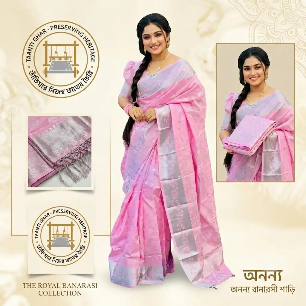 Premium Soft Katan Saree Combo Gift Box - গোলাপি কাতান শাড়ি লাক্সারি গিফট কম্বো সেট - Image 2