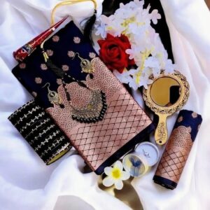 Premium soft slik Black Katan💝মাছ কাতান শাড়ি কম্বো সেট