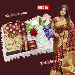 মেরুন  প্রিমিয়াম সফ্ট সিল্ক বেনারসি  শাড়ির প্যাকেজ😍Best marun saree combbo