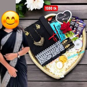 ব্লাক সুতি কোয়ালিটি জবা ফুল প্রিমিয়াম প্যাকেজ😍Best cotton tangailer tater saree.